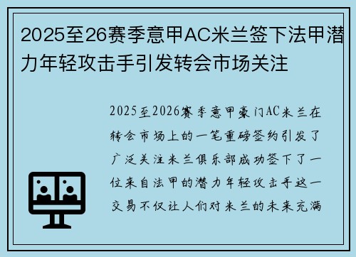 2025至26赛季意甲AC米兰签下法甲潜力年轻攻击手引发转会市场关注